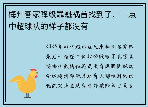 梅州客家降级罪魁祸首找到了，一点中超球队的样子都没有